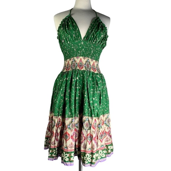 Forever Halter Style Top Smocked Bodice Tier Ruffle MIDI Sundress Size Small - Picture 4 of 7